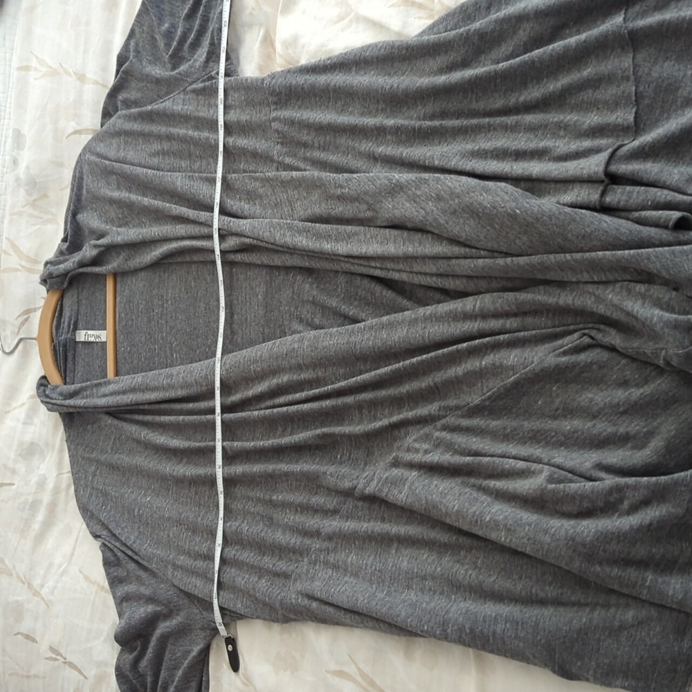 ~FLUXUS~ FUNKY GREY BIAS WRAP LAYERED OPEN FRONT CARDIGAN-XXL - Picture 9 of 9